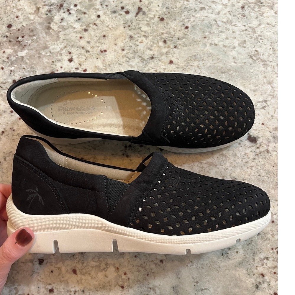 Dromedaris Womens Black Laser Cut Leather Slip On Comfort Shoes Size 37 Portugal